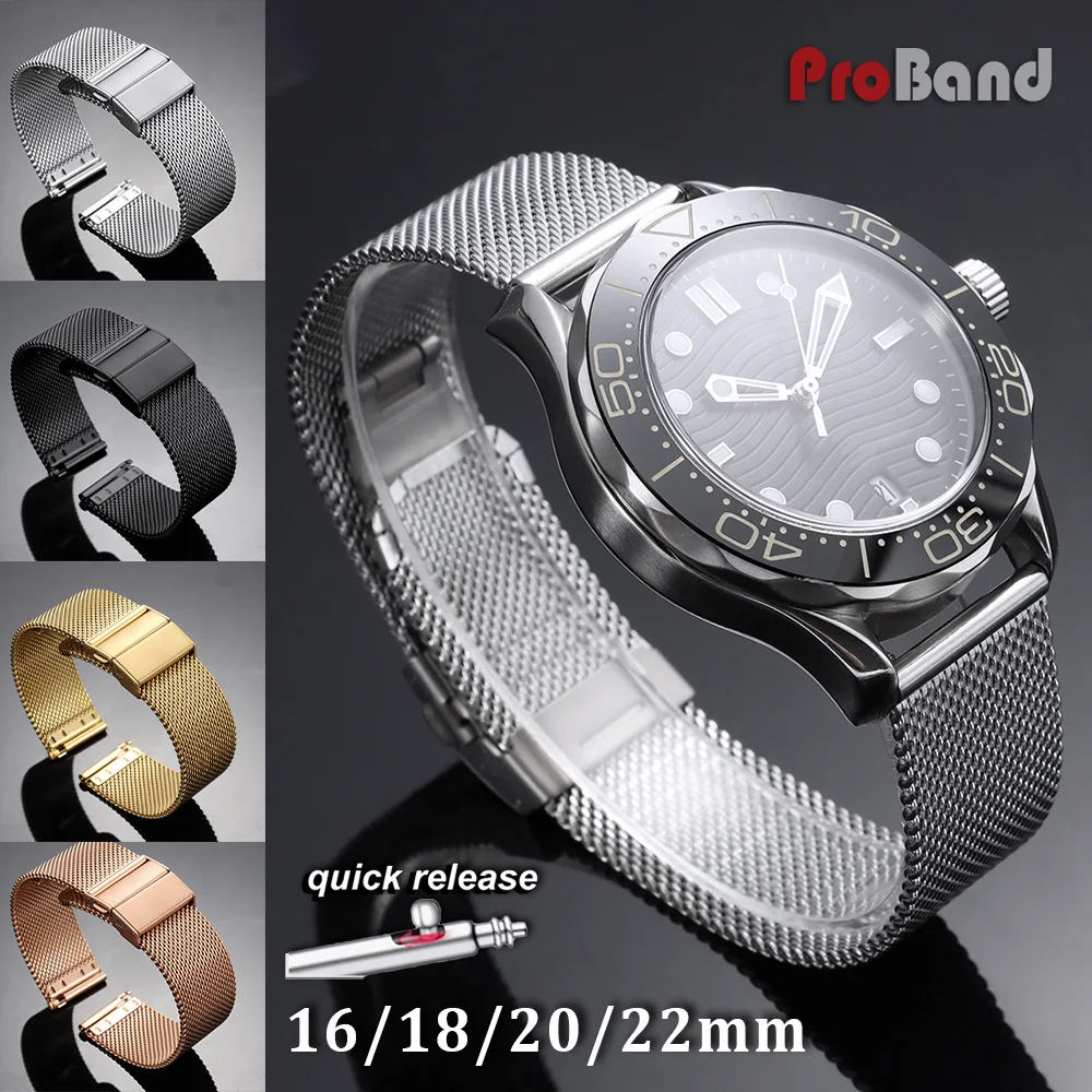 

16mm 18mm 20mm 22mm Universal Milanese Watchband Quick Release Watch Band Mesh Stainless Steel Strap Men Women Business Bracelet