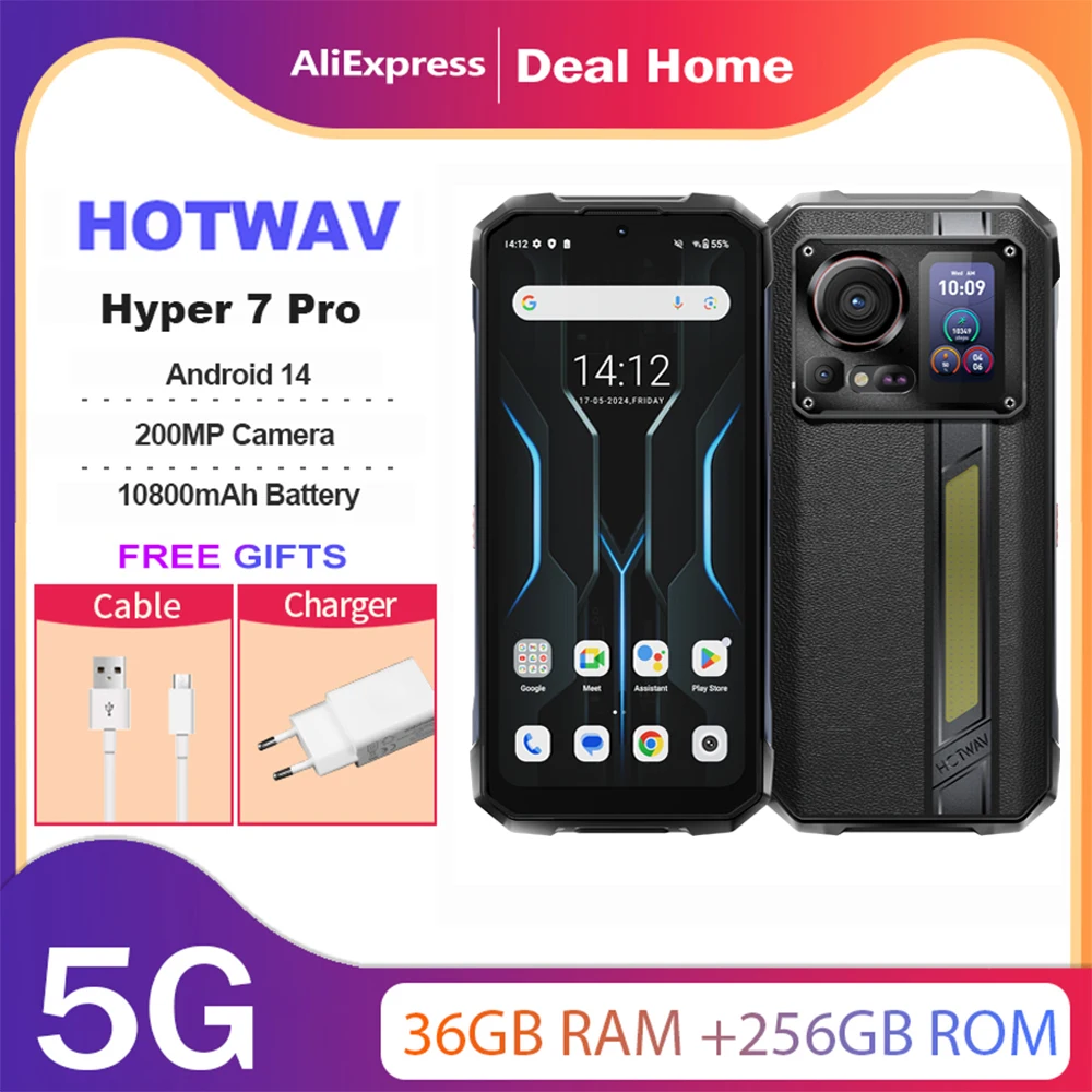 HOTWAV Hyper 7 Pro,36 (16+20)GB+ 256 GB,5G Rugged,10800mAh ,6.6'' FHD+ 120Hz,200MP Camera,33W,NFC,Android 14,Global version