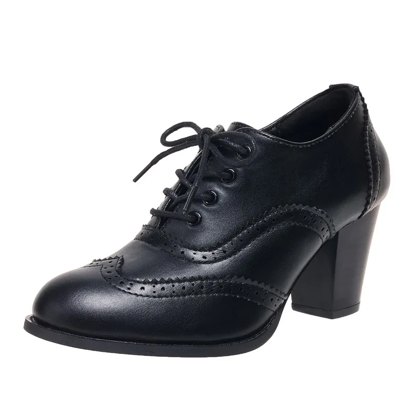 

Brand New Vintage ankle boots Womens Shoes Lace Up Oxfords Chunky Block Cut Outs Heels Shoes Plus Size 2024