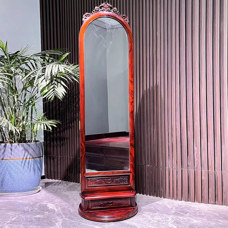 Double-sided rotating fitting mirror Broadleaf Dalbergia Storage Round Indonesia