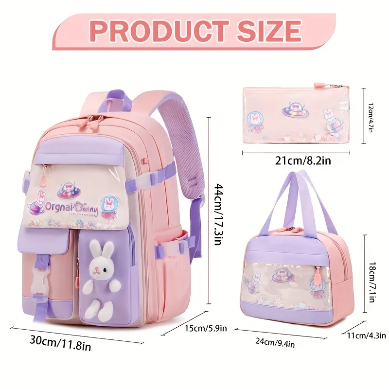 3pcs Girls' Backpack Set, Backpack for Girls, Cute Rabbit Schoolbag, Backpack, Shoulder Bag, for Teenager