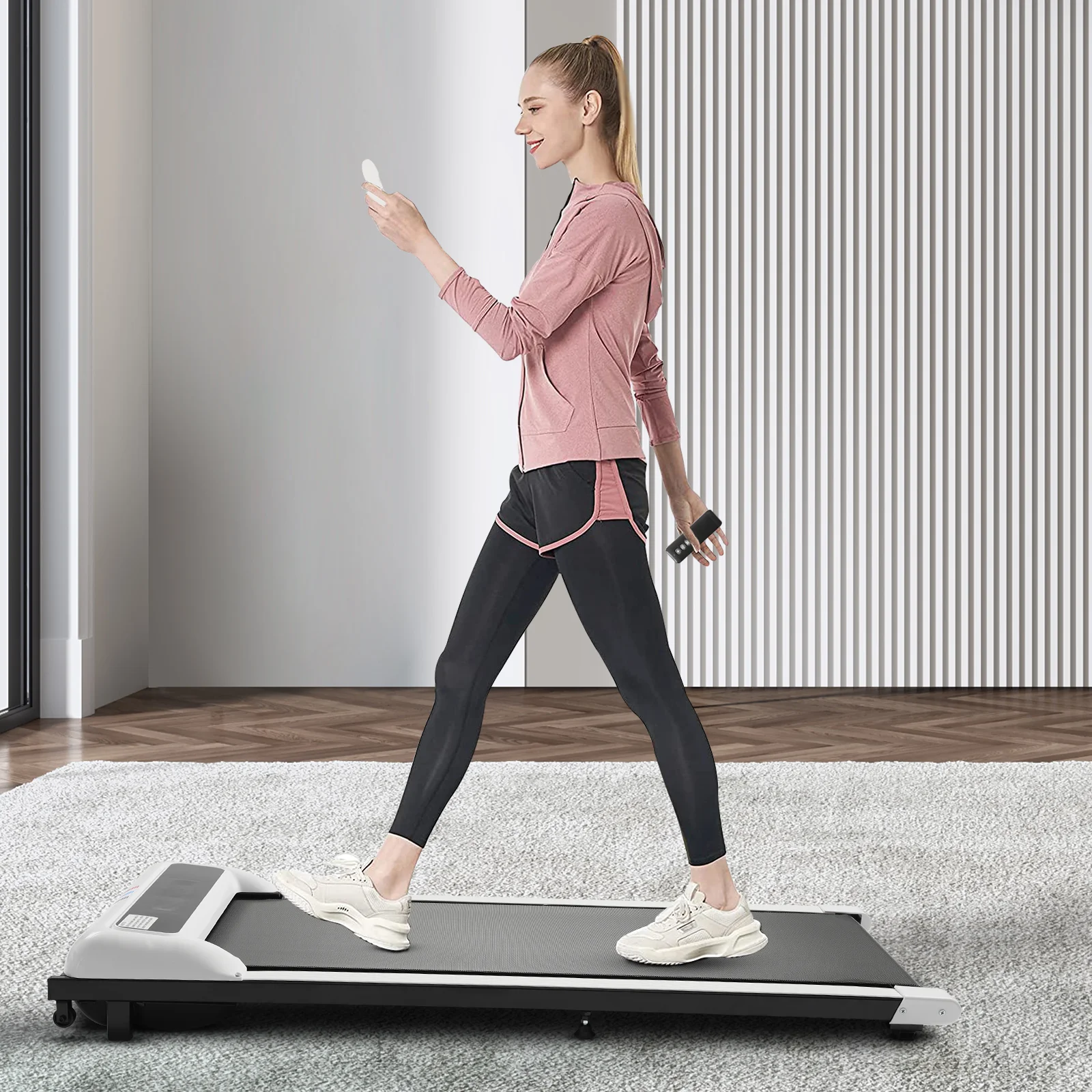 Electric treadmill, 2-in-1 folding treadmill with five-layer non-slip pedal, walking treadmill for home fitness exercises