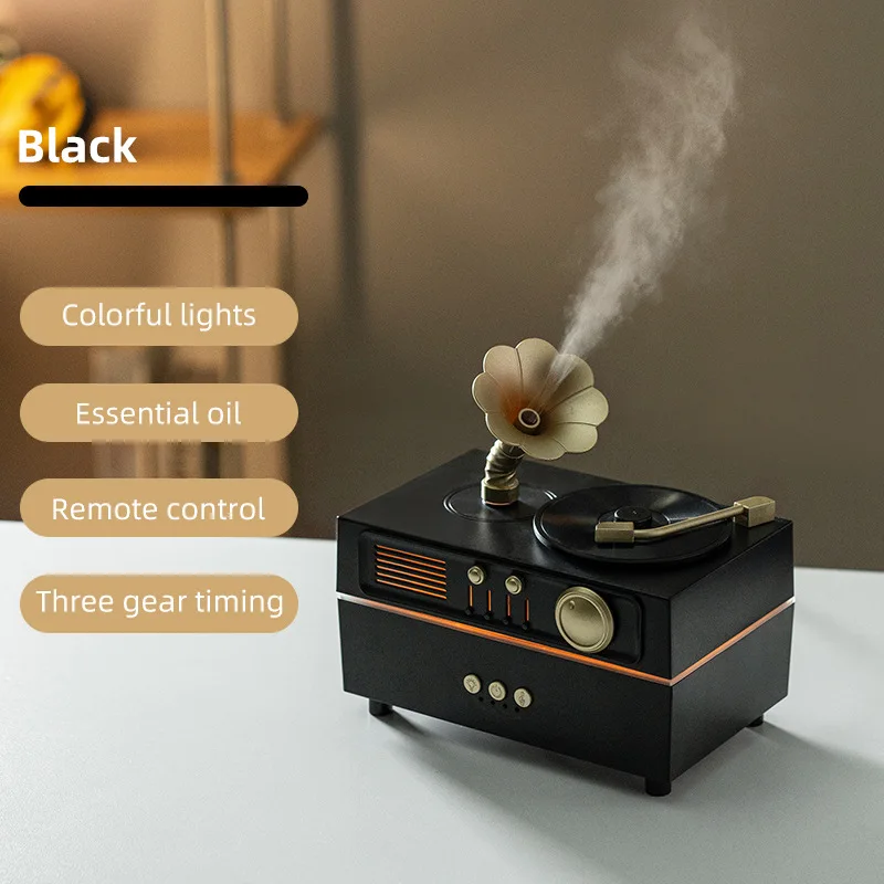 2026 New Upgrade Bluetooth Retro Phonograph Colorful Ultrasonic Essential Oil Aroma Humidifier for Office Desk