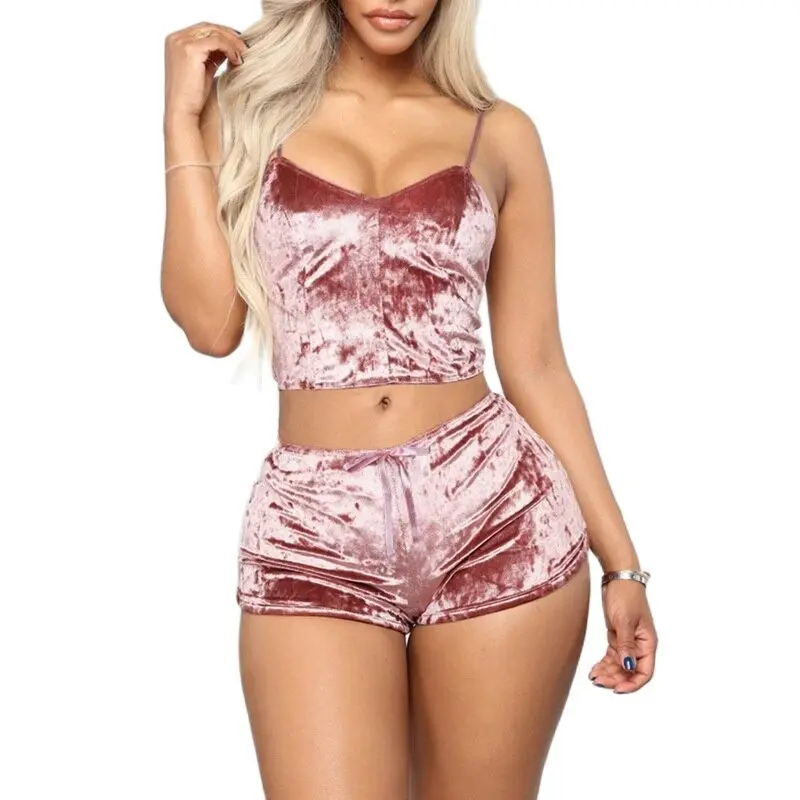 

Ladies Pajama Set Cute Print Pattern Sleepwear Silk V Neck Sexy Pijama Satin Night Home Suits Wear Sleeveless Top And Shorts