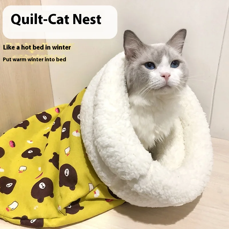 

Pet Sleeping Bag Lamb Fleece Thickened Pocket New Winter Linen Sleeping Bag Portable Cat Nest