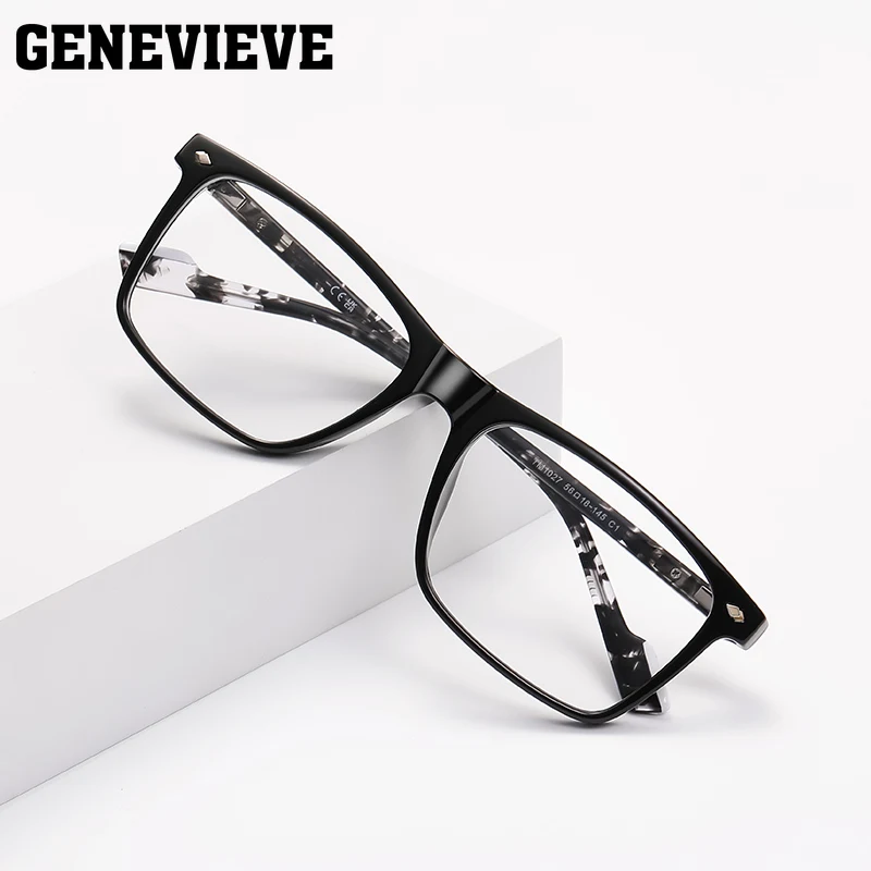 

GENEVIEVE Classic Geometric Square Simple Frame Men's Anti-blue Light Glasses Photochromic Customizable Prescription LS218