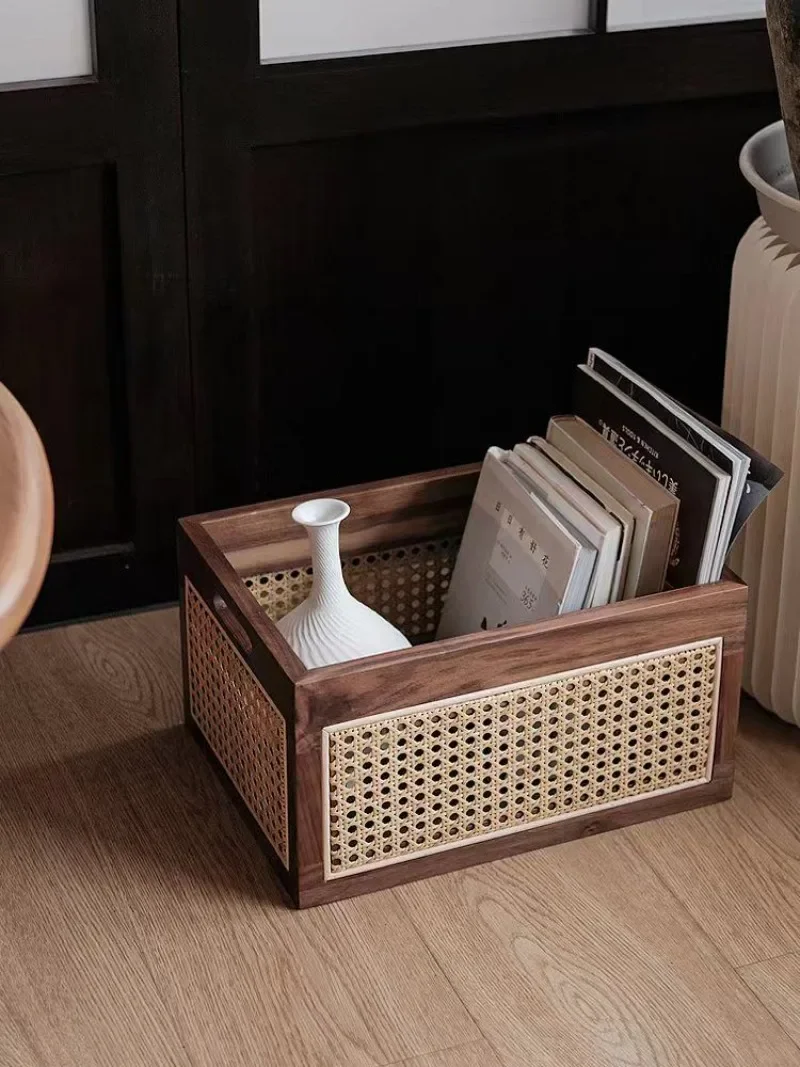 black walnut rattan storage basket tabletop, clothing sundries, document toys, books for home use, storage box large