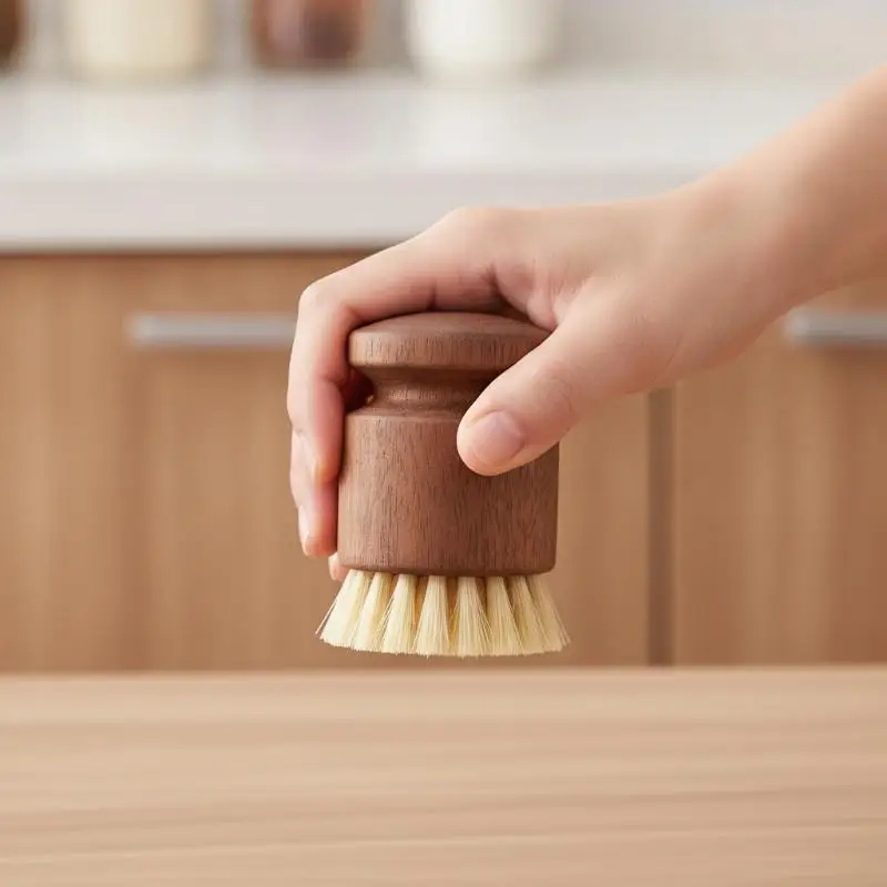 Durable Wood Scrub Brush With Hog Bristle Bristles Storage Rack Non Scratch For Kitchen Pots Pans Dishes Cleaning Brush Tools