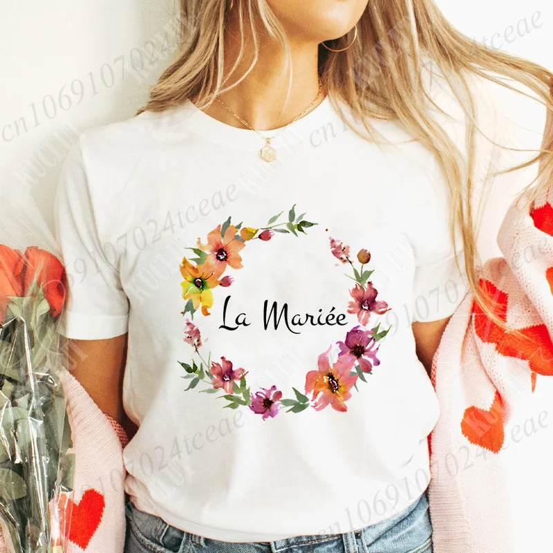 Bridal Wedding Tops French Team Bride Flower Crown T-shirt Bachelorette Hen Party T-shirt EVJF Future Bride Bridesmaid Tshirt