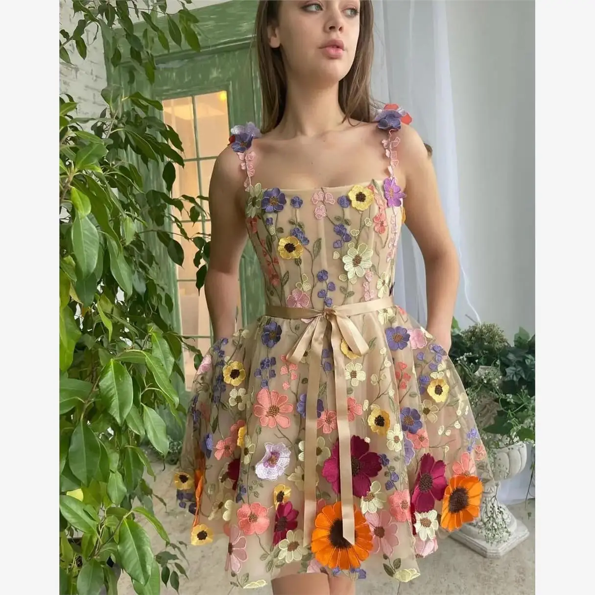 

Сексуальная женская юбка с вышивкой и 3D-цветочным узором, прямого кроя, из хлопково-льняной смеси, с рукавом три четверти, Ciwalk