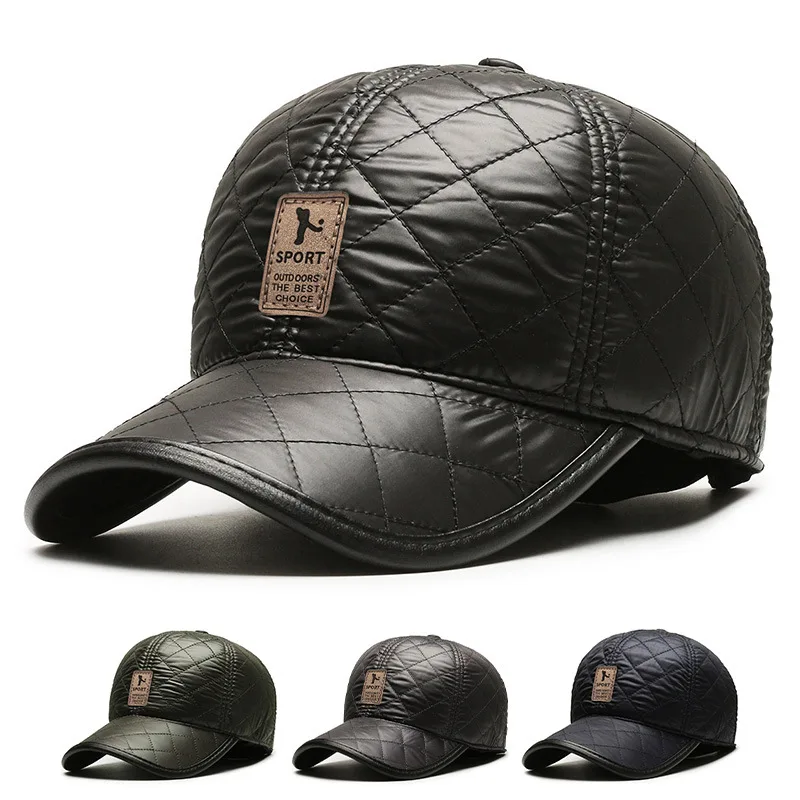 

Winter Genuine Leather Men's Baseball Caps Thick Warm Earmuffs Hat Fashion Waterproof Hats Adjustable Bomber Hats High Quality