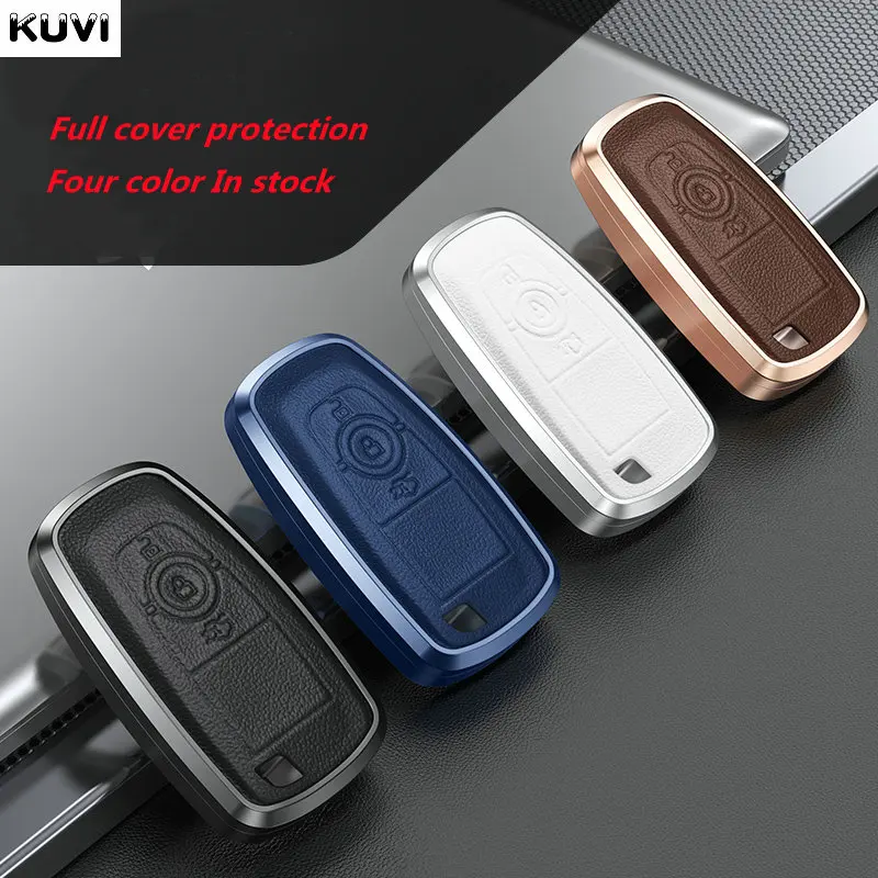 Skórzane etui na kluczyk zdalnego sterowania do Ford Edge Fusion Mustang Explorer F150 F250 F350 Ecosport Protector Keyless