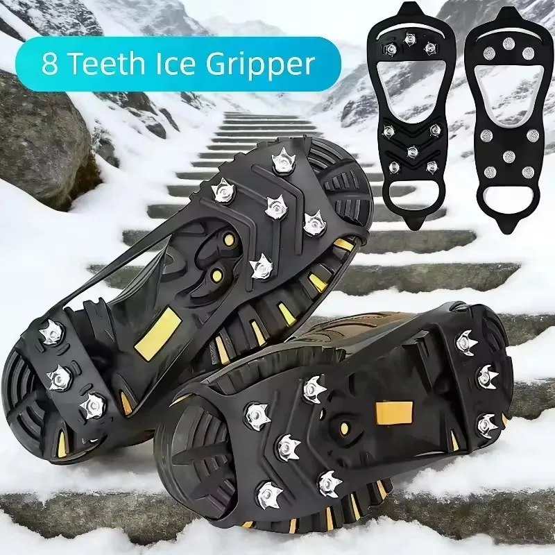 8Teeth Ice Gripper Spike Shoes Winter Outdoor Anti-Slip Hiking Mountain Climbing Ice Snow Crampons Anti-slip Outdoor Shoe Covers