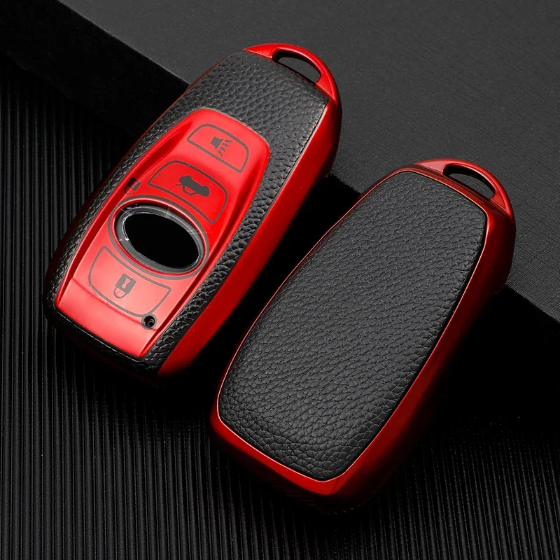 Leather TPU Car Smart Key Cover Case Shell Holder Protector Keychain for Subaru XV BRZ Forester Legacy Outback Accessories