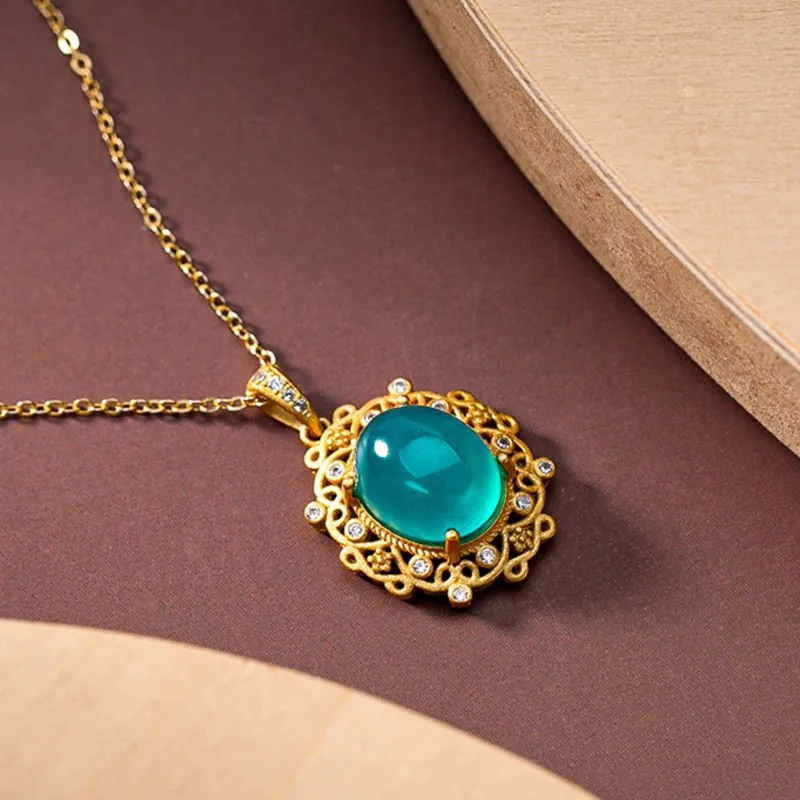 

Women's 24K Gold (AU999) Lace Gold-plated Amazonite Pendant | Gold-washed faceted lace, filigree iris motifs with lapis