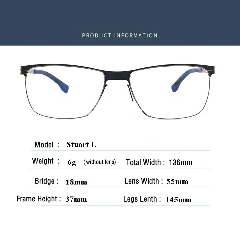 Brand Design German Men StuartL Medical Stainless Steel Eyeglasses Women Prescription Frame Screwless Handmade assembled Glasses