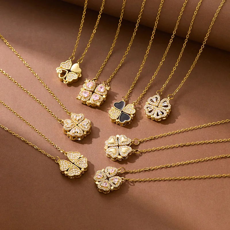 Lucky Four Leaf Clover Heart Necklace Light Luxury Niche Design High Sense New Clavicle Chain Gift for Student Best Friend