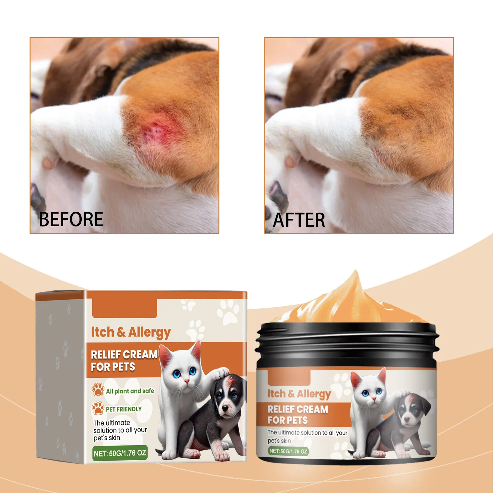 Pet Allergy and Itch Relief Cream for Dogs Cats Skin Health Care Cream 50g Skin Yeast Infections Ringworm Rashes Hot products