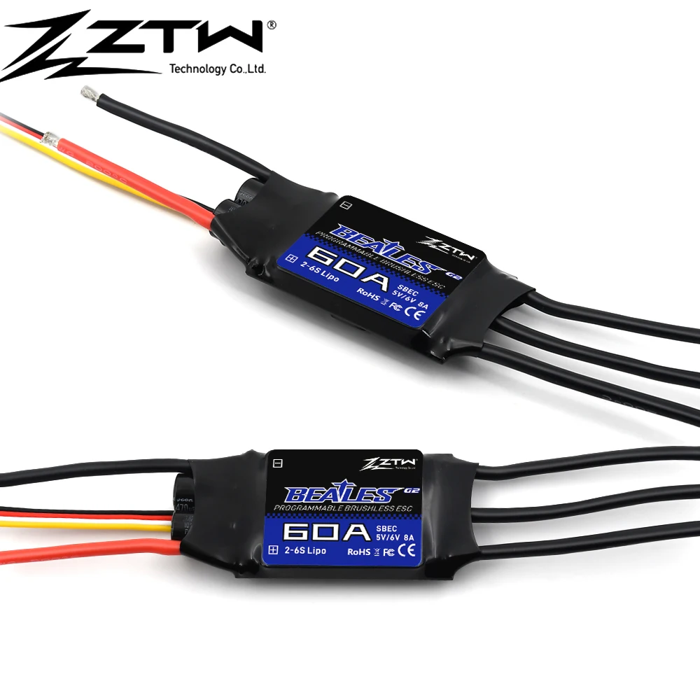 ZTW Beatles G2 20A 30A 40A 50A 60A 80A 100A 2-4S/ 2-6S 32-bit Brushless Speed Controller With 5.5V/4A 5.6V/8A SBEC For Airplane