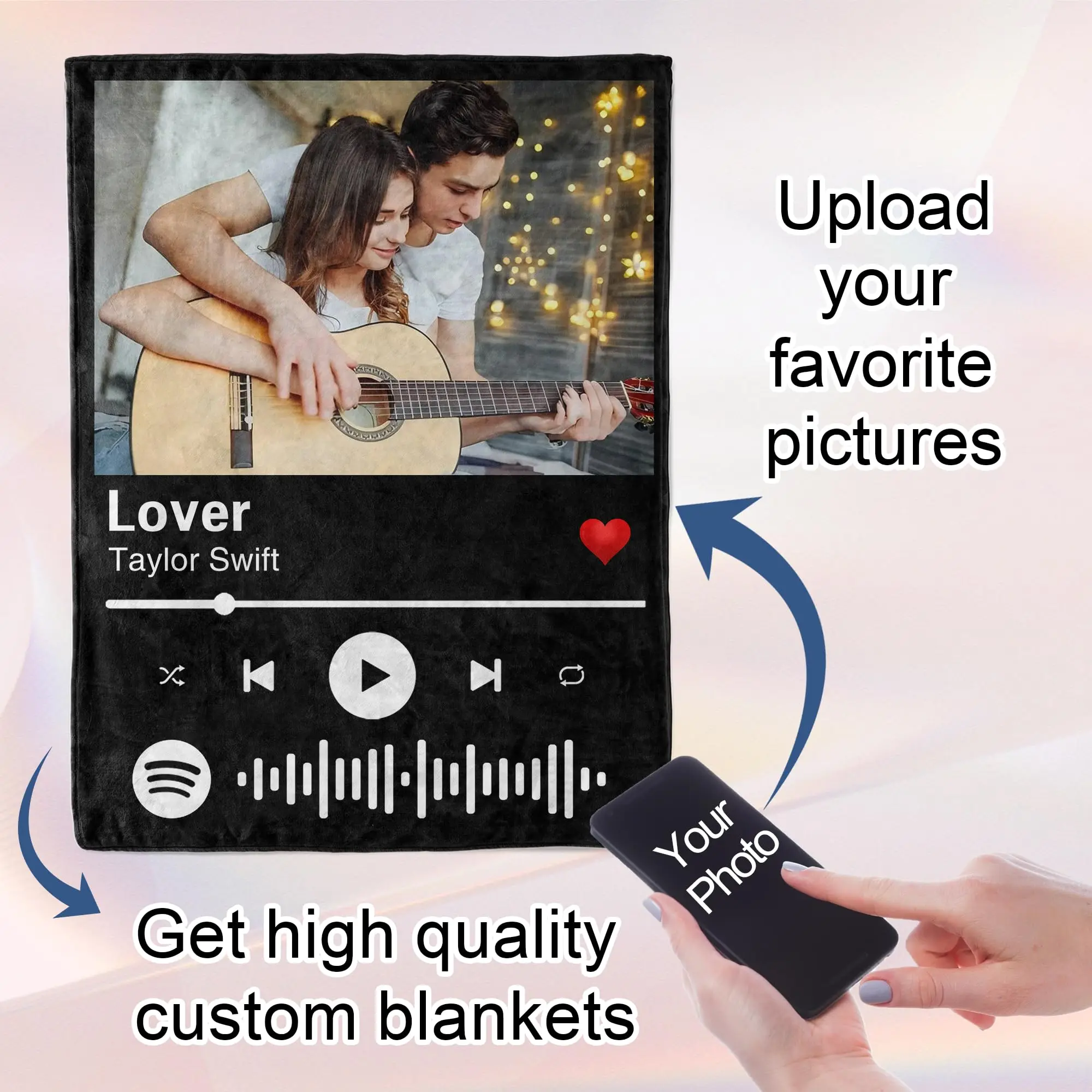 1pc Customized Blanket Your Design Logo Family Photo Print Warm Smooth Blanket Custom for Lover Dad Mom for Winter New Year Gift