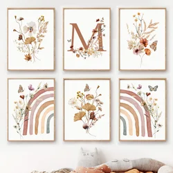 Boho Rainbow Wildflowers Butterflies Nursery Nordic Posters And Prints Wall Art Canvas Painting Pictures Kids Baby Room Decor