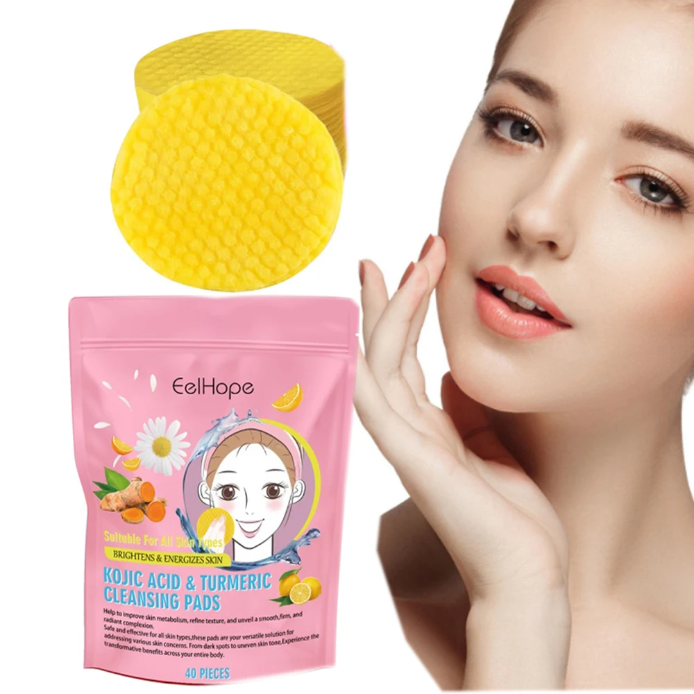 40pcs Turmeric Kojic Acid Cleansing Pads Exfoliating Pads Facial Sponges For Cleansing Exfoliating Daily Cleaning Skin Care Gift