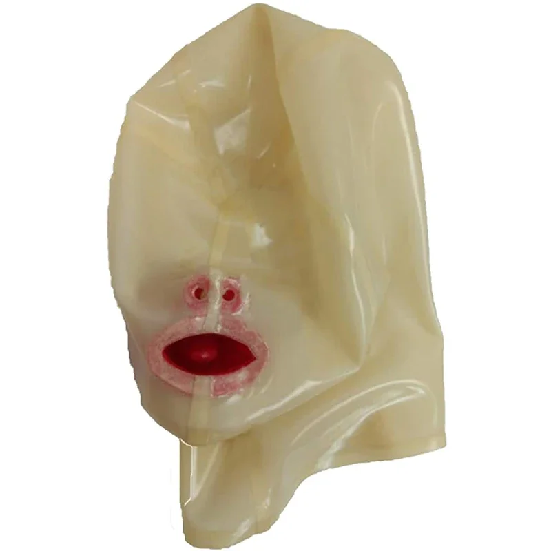 Latex Hood Attached Mouth Gag and Nose Tube Transparent Rubber Mask Sexy Fetish Halloween Cosplay Costume