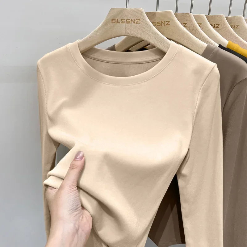 1pcs Women Spring Autumn Long-sleeved T-shirt  Lady Thermal Underwear Slim Fit Fashion Casual Style Round Neck Thermal Top M-4XL