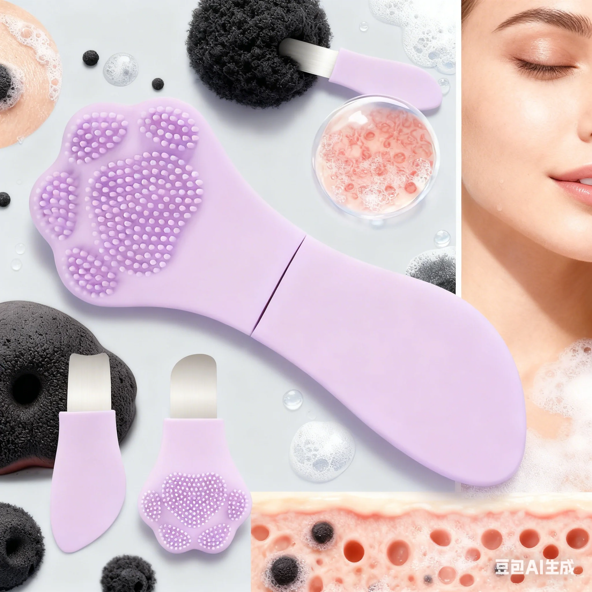 シリコン製猫の爪型ニキビ・黒ずみ除去ブラシ 洗顔ブラシ 鼻用スクレーパーツール 両端クレンジングスクラバー