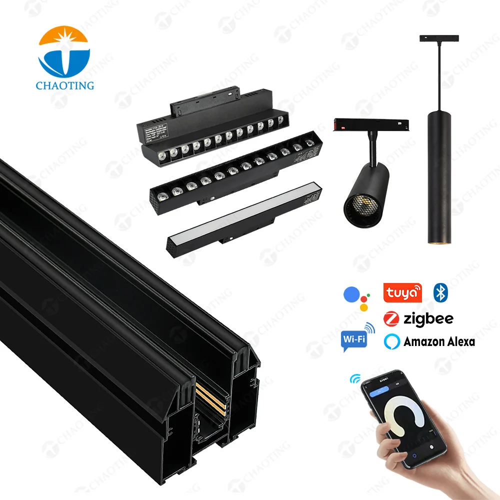 Dc48v โคมไฟเพดานโคมไฟ Led ไฟส่อง Led โปรไฟล์อลูมิเนียม Magnetic Track Rail ระบบ Uk รัสเซียเพดานยืด