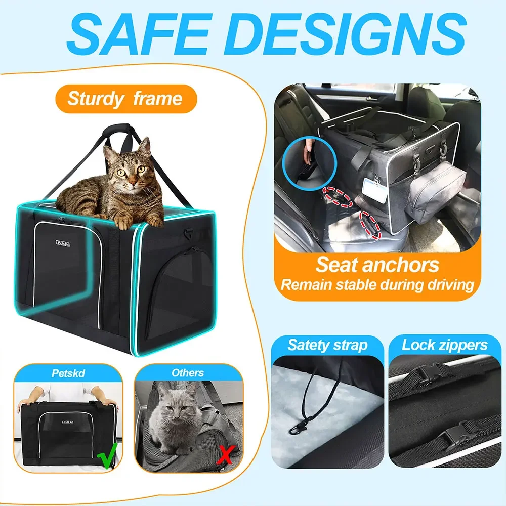 Large Cat Carrier with Litter Box and Cat Dog Bowl Pet Carrier Handbag for 2 Cats or Medium Dog Soft Dog Carrier Bag for Travel