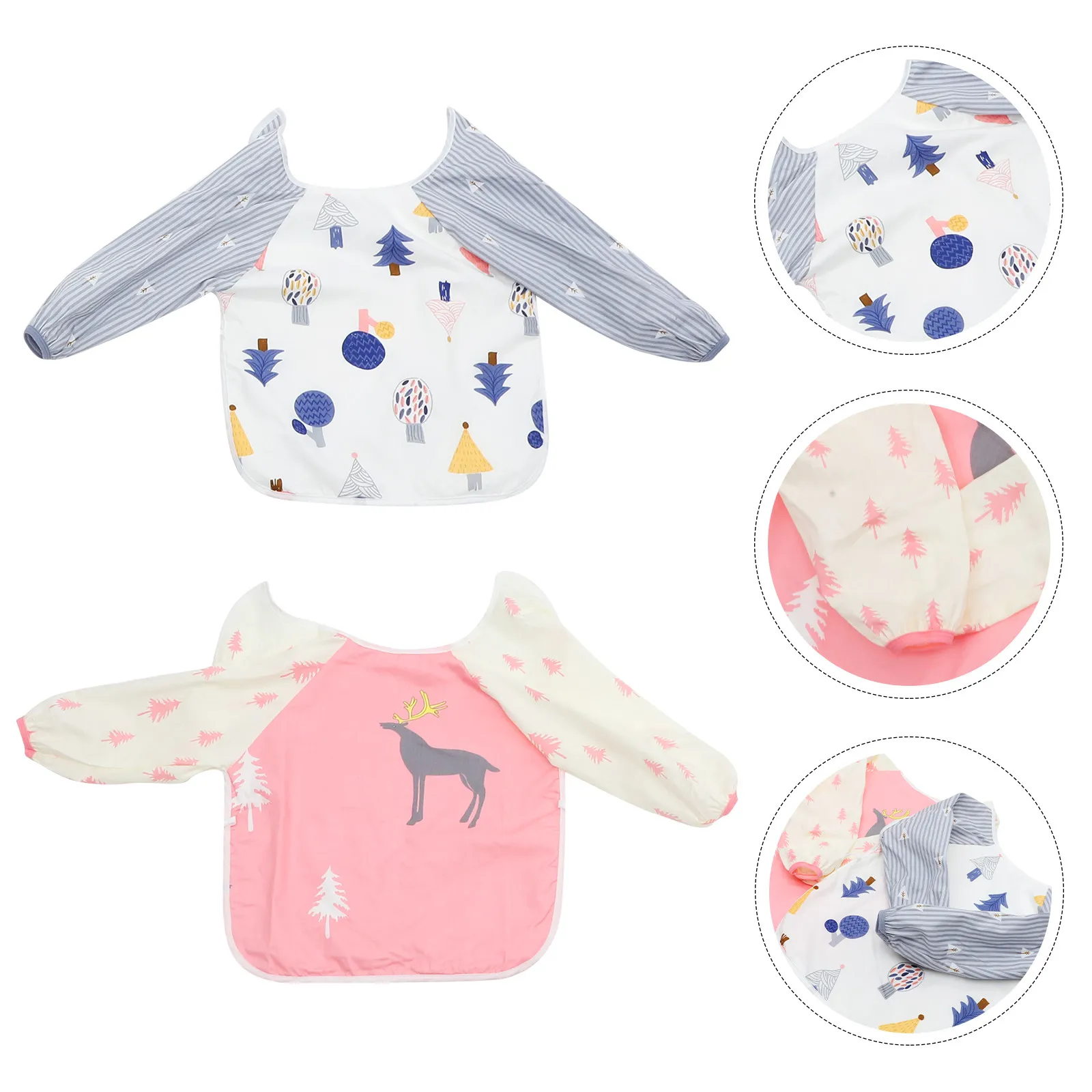 

2Pcs Baby Bib Feeding Apron Apron Easy Wash Dry TPU Material Baby Smock Bibs Cartoon Men Women Eating