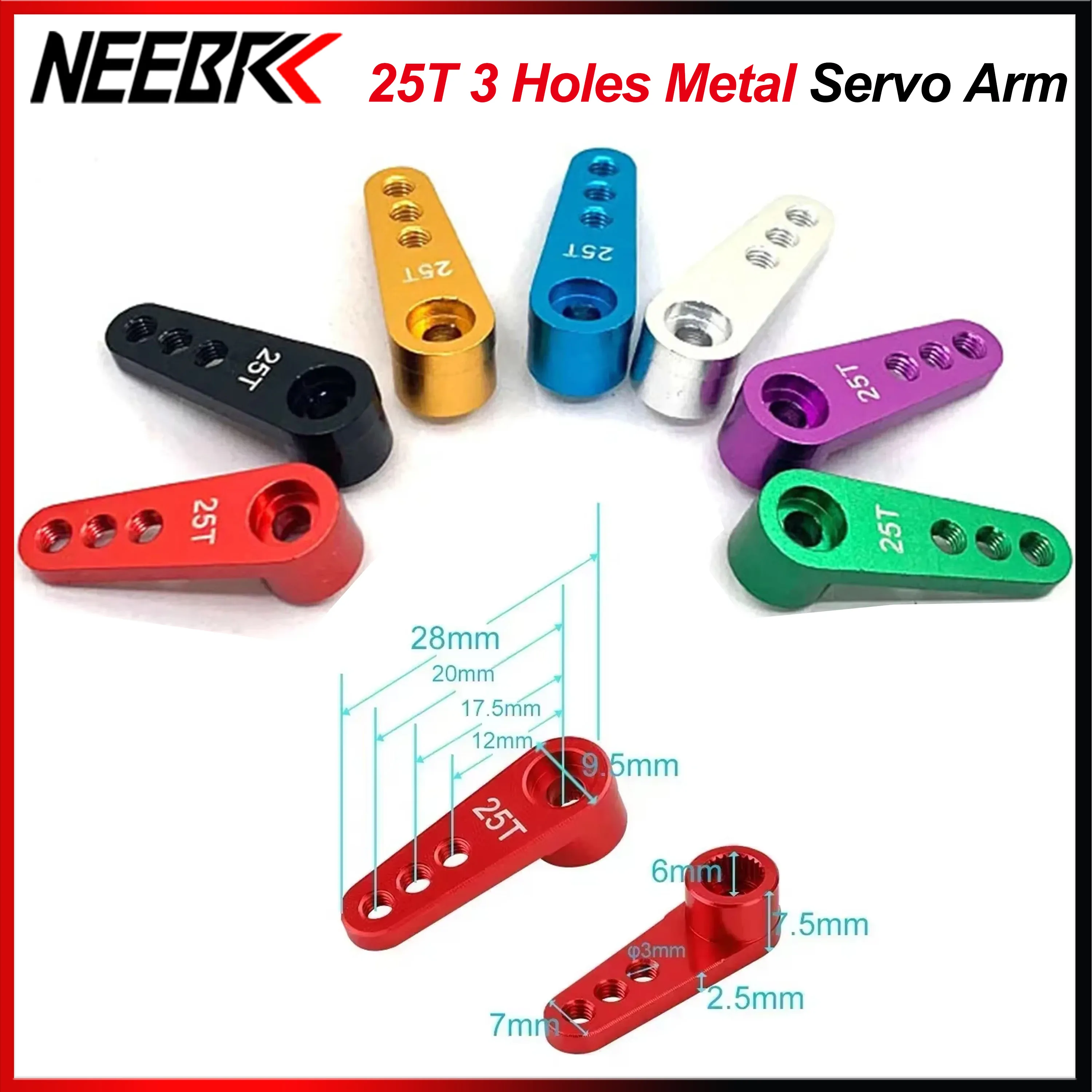 NEEBRC 25T Servo brazo de Metal 3 agujeros para 1/10 RC 12KG 7KG 21G 2KG Servo coche barco Robot Wltoys Futaba HSP Axial SCX10 Accesorios
