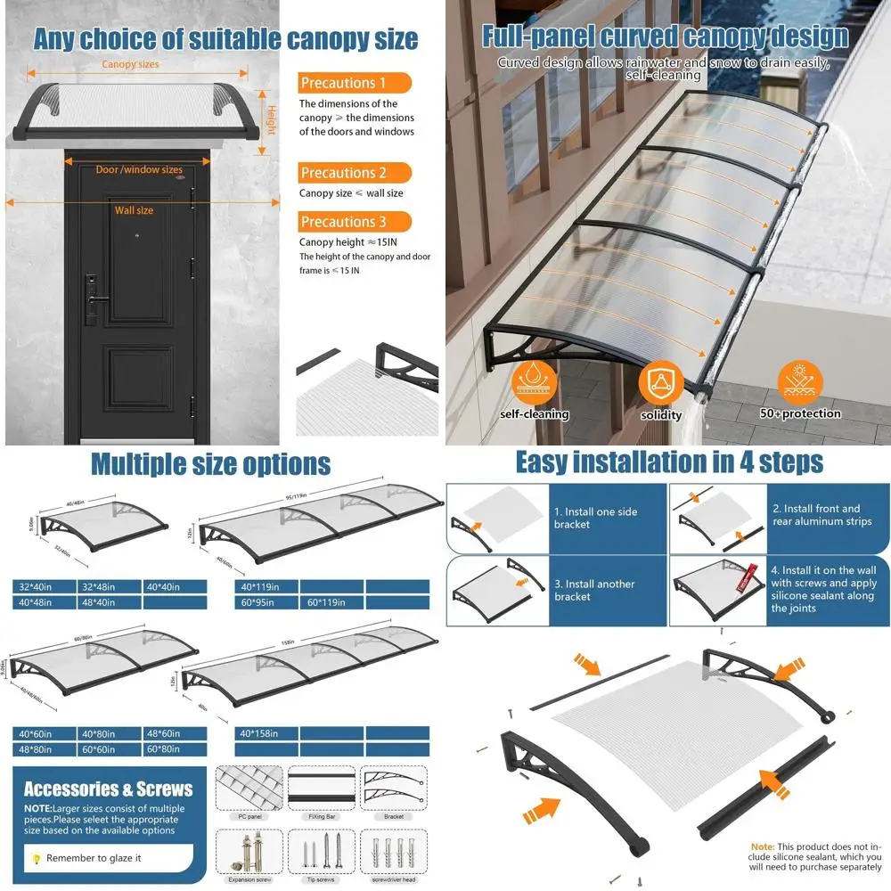 

Навес для окон и дверей 32''*40'', защита от УФ-излучения, дождя и солнца, UP 50+, полиэтиленовый, для дома, надверный, для дверей