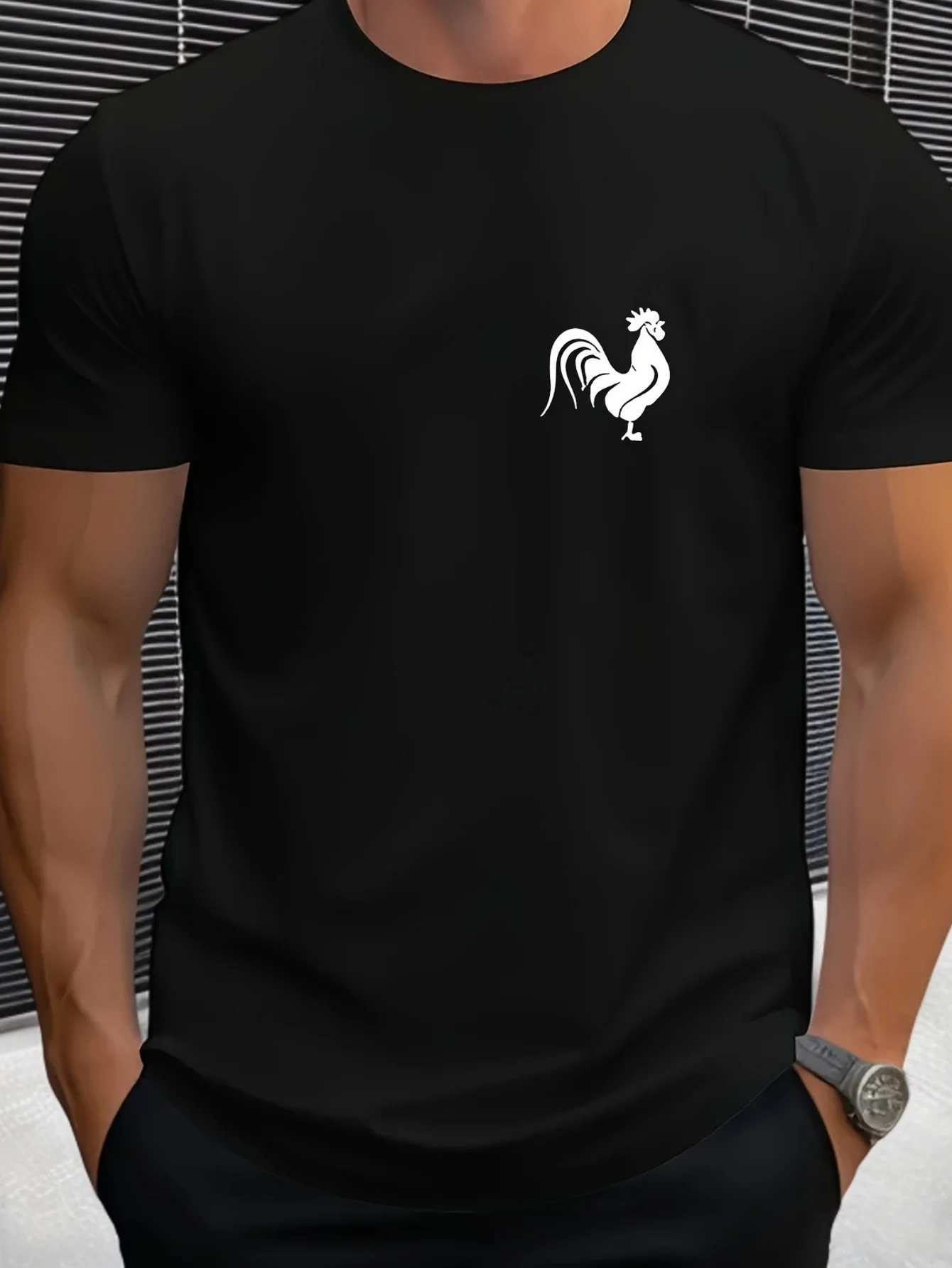 

Футболка с принтом петуха — повседневная летняя футболка с круглым вырезом и короткими рукавами — можно стирать в машине — полиэфирная ткань