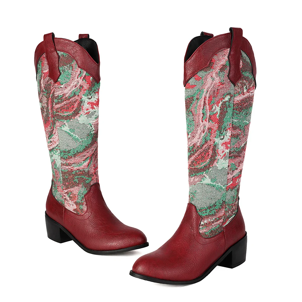 2025 hiver nouveau doux bleu vin rouge femmes mi-mollet bottes bout rond Med talon bureau dame chaussures grande taille 11 43 46