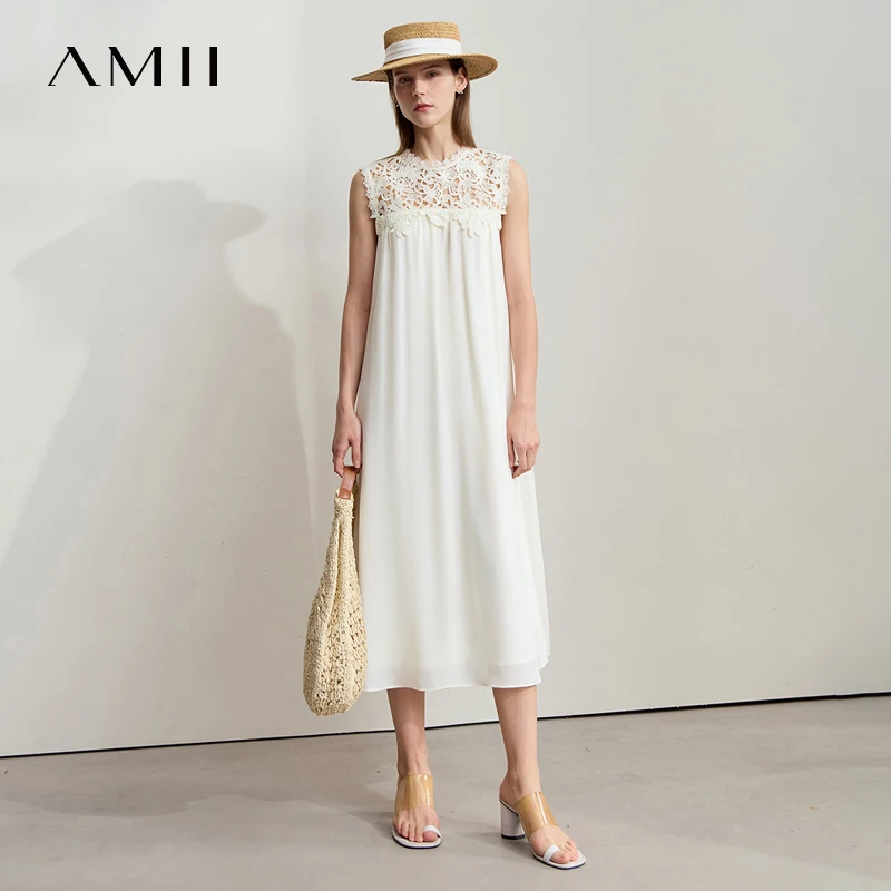 

Amii Minimalism Vacation Lace Casual Dress Women Clothing 2025 Summer Loose Lace Sleeveless A Line Comfort Long Dress 1252026