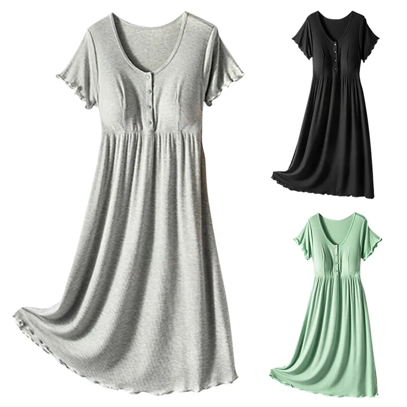 

Soft Cotton Linen Maternity Dress Thin Round Neck Short Sleeve Maternity Breastfeeding Breathable Nursing Casual Clothes