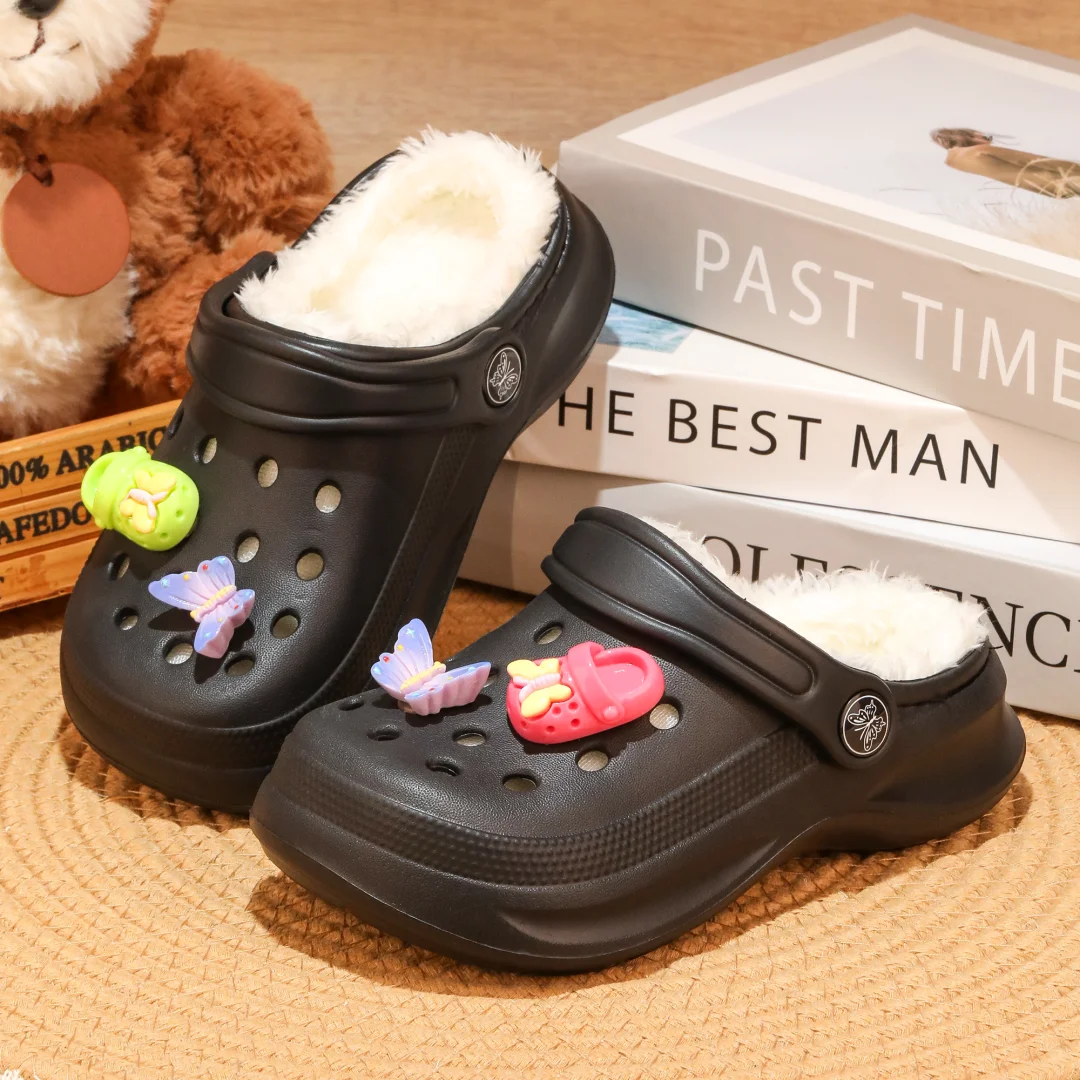 Kinder-Clogs und -Mules mit Fellfutter, leichte Garten-Schuhe mit Baumwollfutter, warme Hausschuhe für Jungen, Mädchen und Kleinkinder, 168. – Detail 16
