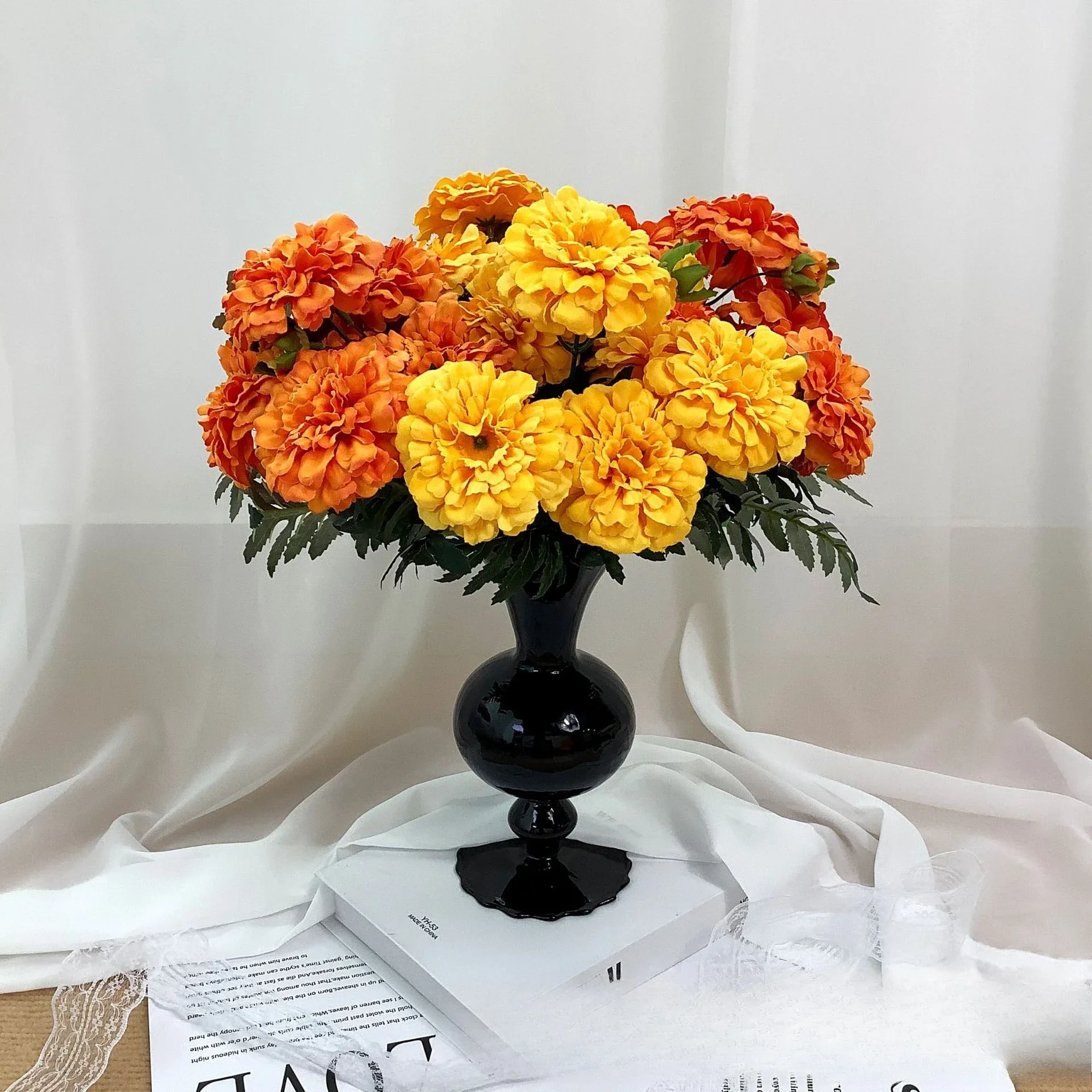 Vintage Künstliche Ringelblumen, Faux-Kalendula-Bouquet, Einfacher Retro-Stil für Wohnzimmer, Heimdekoration, Vasen-Mittelstück – Detail 2
