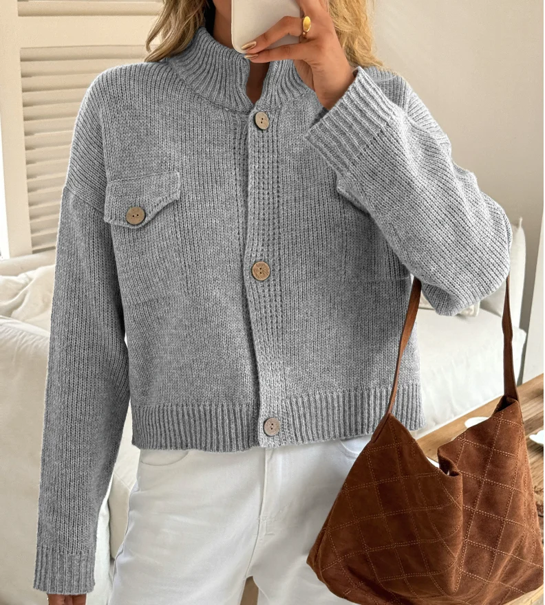 2025 خريف/شتاء جديد المرأة أنيقة التنقل نمط الوقوف طوق بلون سترة سترة ملابس نسائية #4