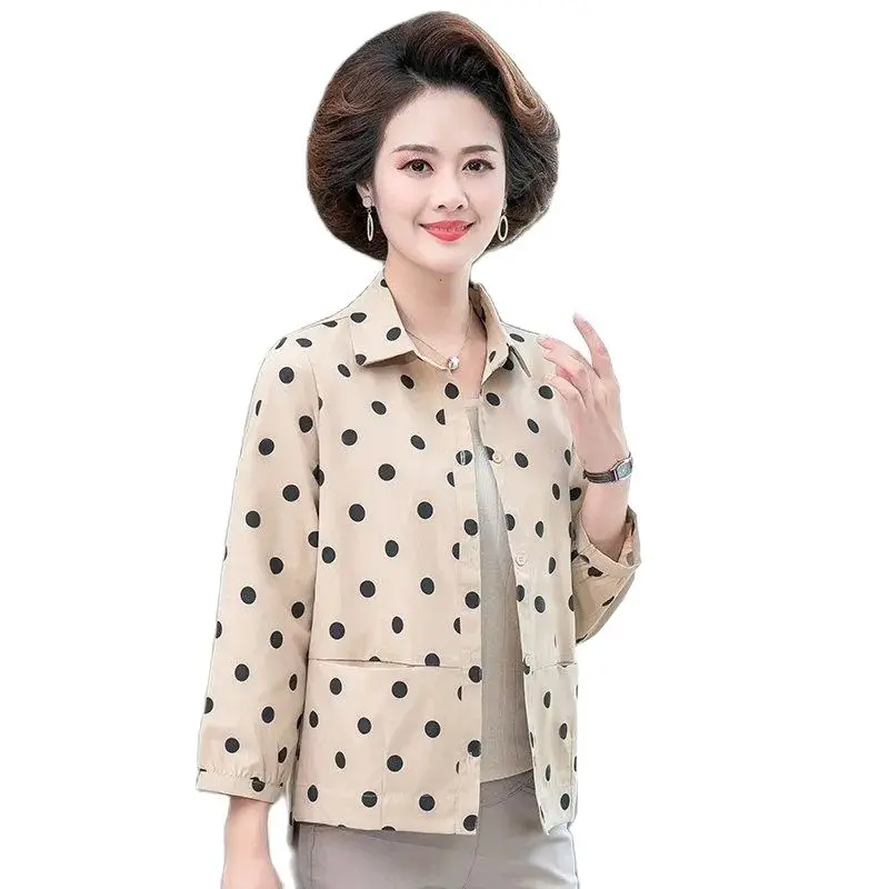 

Spring Autumn Women's Long Sleeves Shirt Jacket 2022 New Polka Dot Printing Mother Loose Single Breasted Ladies Thin Coat