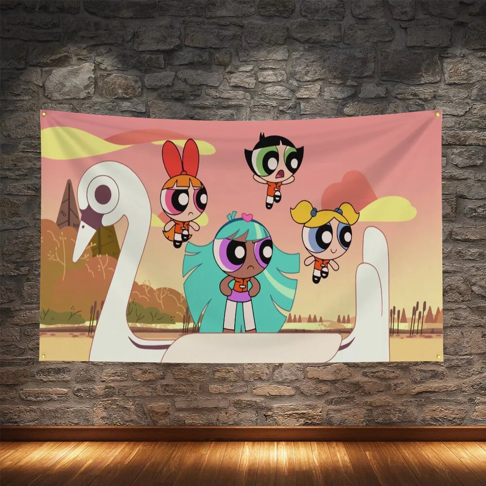 Flaga garażowa do zawieszenia P-powerpuff Girls Dekoracja wnętrz Piracka impreza Dekoracje zewnętrzne Domowe flagi ogrodowe i banery Śmieszne