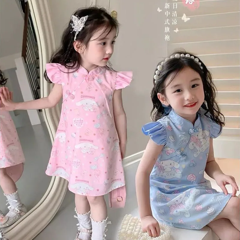 Robe Kawaii Cinnamoroll Anime pour enfants, jupe de princesse douce pour fille, Cheongsam mignon, mode Hanfu, vêtements d'été pour enfants, cadeau