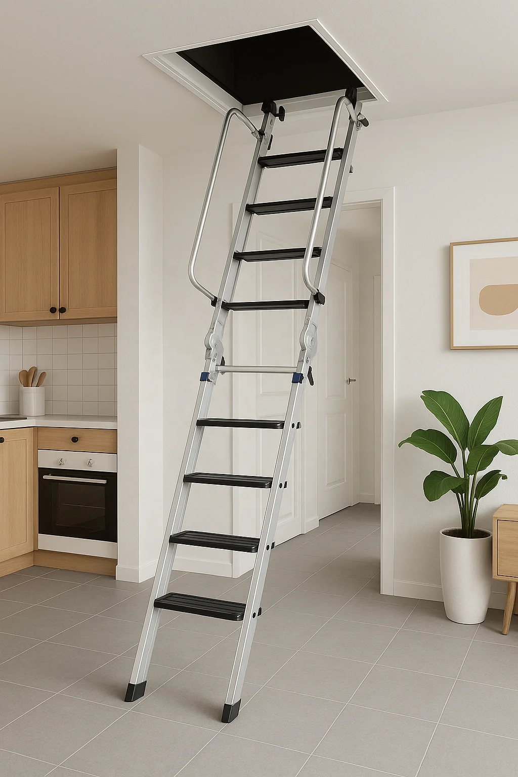 Escalera plegable multifuncional de aleación de aluminio para trabajo al aire libre, escalera mecánica de Metal para ático, piscina en casa, con pasamanos para escalera y gimnasio