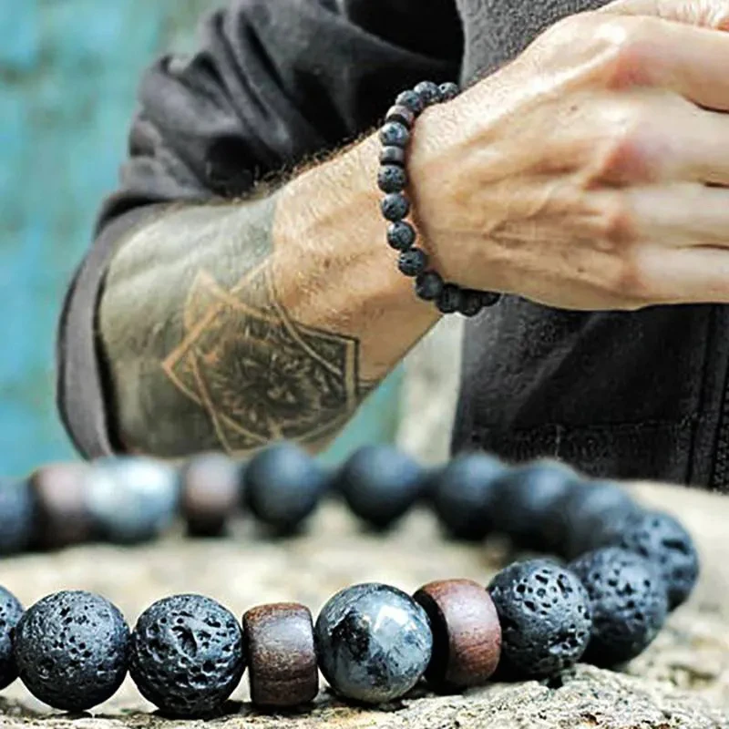 Natural Volcanic Lava Stone Beaded Bracelets for Women Men Jewelry Tiger Eyes Lapis Lazuli Healing Balance Chakra Bead Bracelet