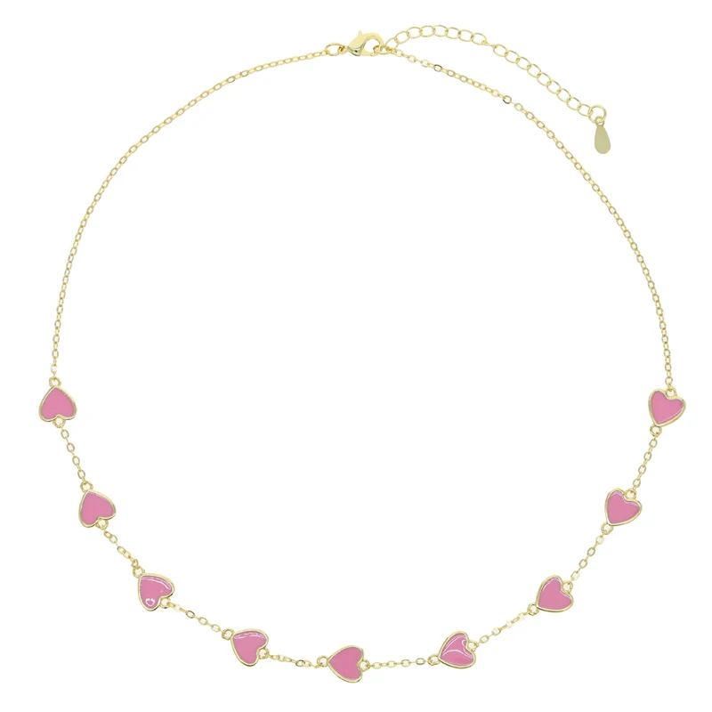 Fashion Heart Necklace for Women New Sweet White Pink Enamel Heart Pendant Necklace Female Elegant Charm Minimalism 41+5cm