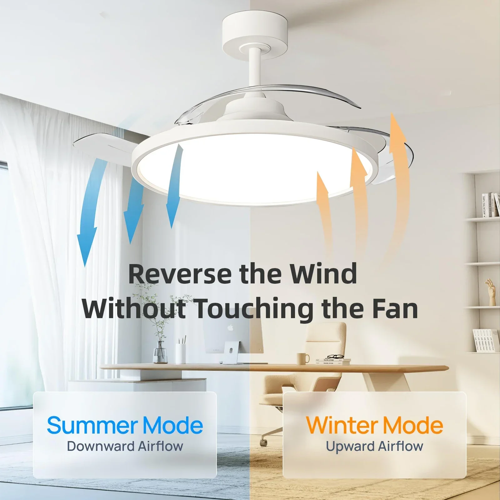 Modern Wood Finish Ceiling Fan Light With Remote Control 42 Inch Dimmable LED Fan Lamp Dining Room Bedroom Home Indoor Decor