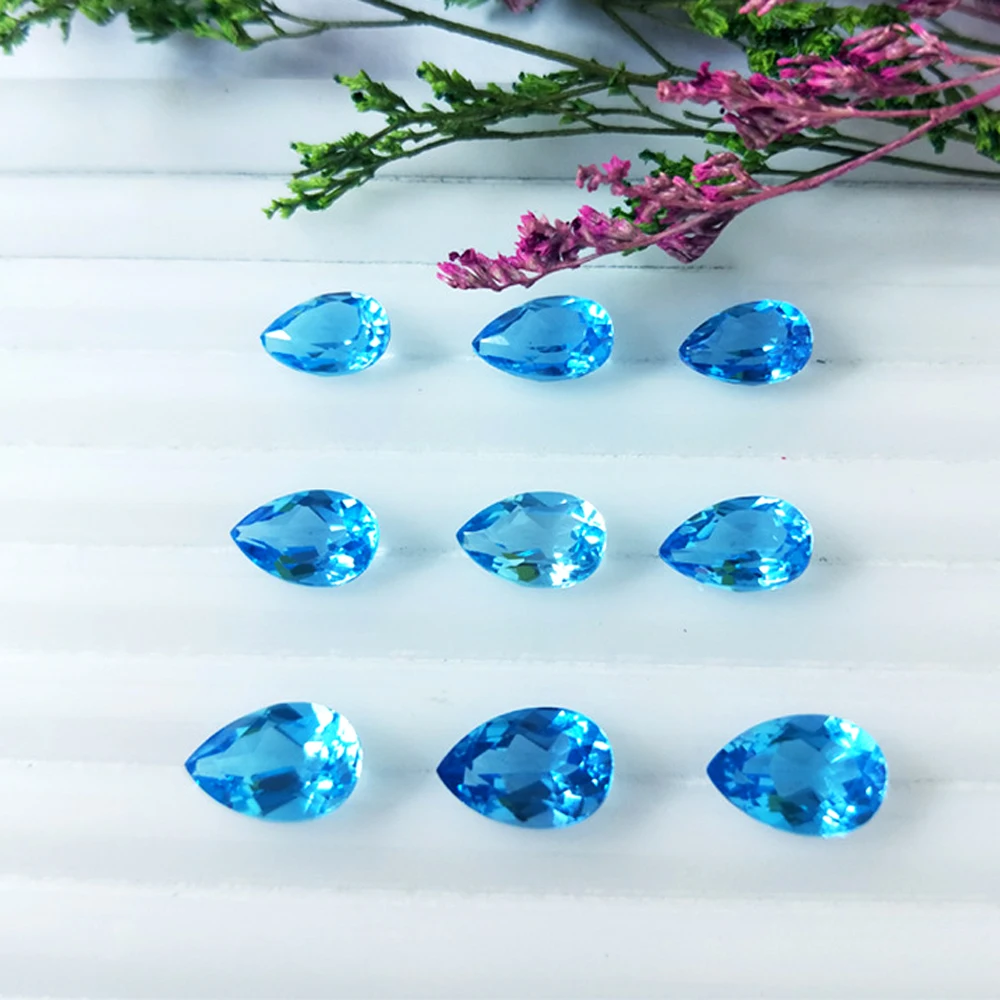 10pcs A Lot Natural Topaz Swiss Blue Semi-precious Stone Facted Pear 5x8mm Natural Topaz Swiss Blue Eye Clean Loose Gemston