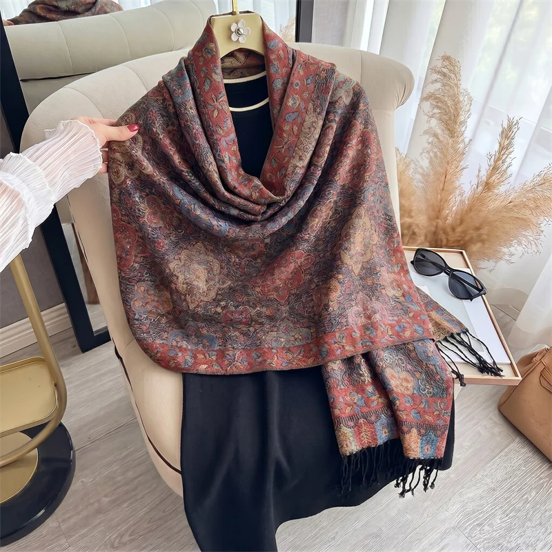 New Luxury Women Autumn and Winter Cashmere Scarves Paisley Print Warm Pashmina Poncho Fashion Thick Shawl Foulard Bufanda Scarf view 5
